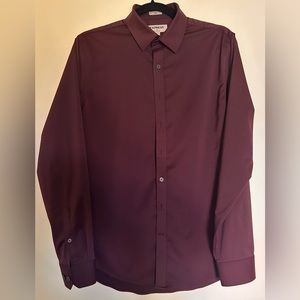 Slim Fit Burgundy Performance Long Sleeve Dress Shirt
